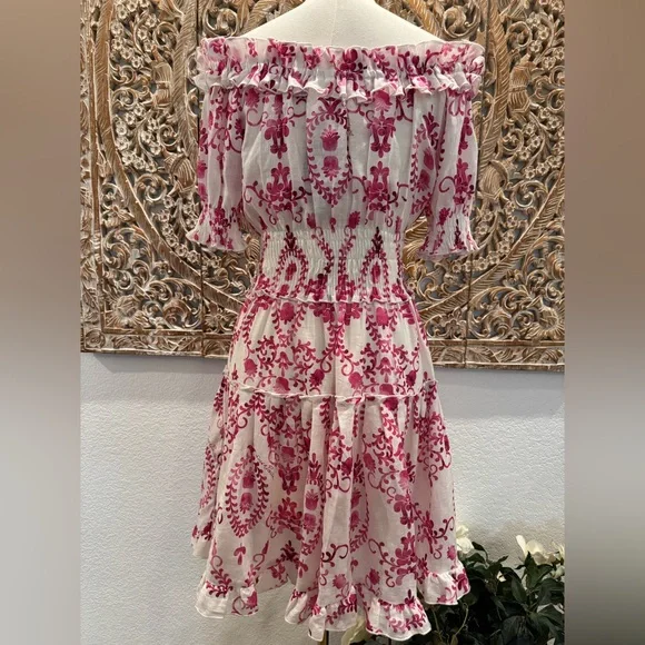 Luisa Positano Giorgio Mini Dress White & Pink Linen Amalfi Coast Italy Inspired - Picture 2 of 16